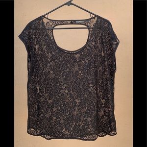 Express black cap sleeve sheer lace blouse